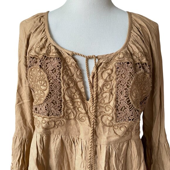 BOSTON PROPER Crochet Bell Sleeve Boho Top M - Picture 3 of 8